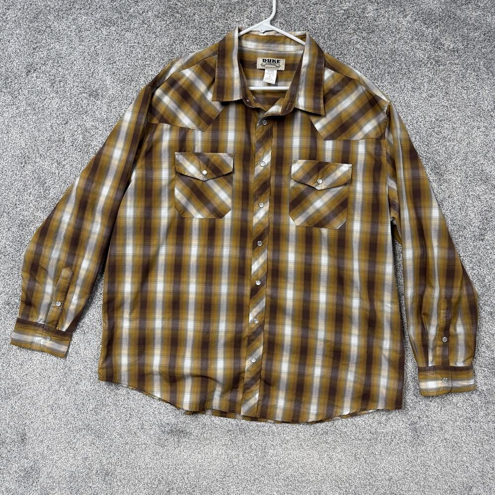 Haband Western Shirt XL Brown Plaid Pearl Snap Cowboy Workwear Ranch Dadcore